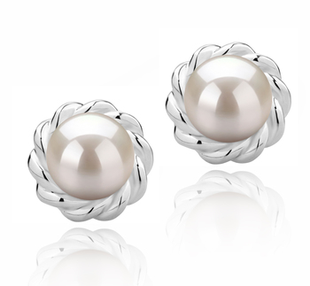Par de pendientes de perlas Perla de Agua Dulce de calidad AAAA de 8 a 9mm en color Blanco