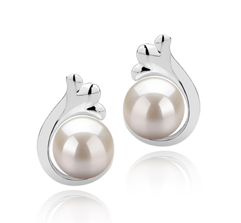 Par de pendientes de perlas Perla de Agua Dulce de calidad AAA de 7 a 8mm en color Blanco
