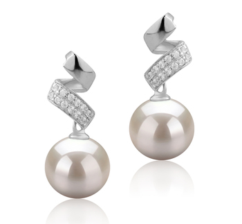 Par de pendientes de perlas Perla de Agua Dulce de calidad AAAA de 9 a 10mm en color Blanco