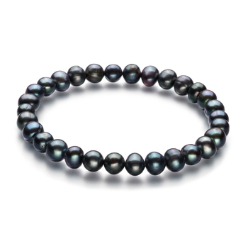 Pulsera de perlas Perla de Agua Dulce de calidad A de 6 a 7mm en color Negro
