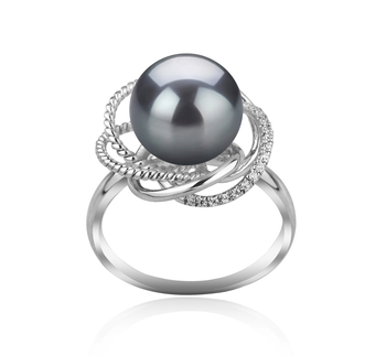 Anillo de perlas Perla Tahití de calidad AAA de 9 a 10mm en color Negro