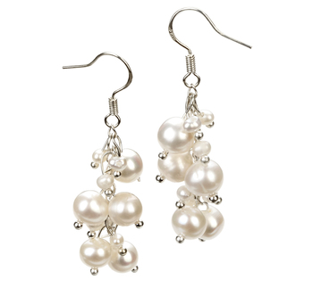 Par de pendientes de perlas Perla de Agua Dulce de calidad A de 3 a 7mm en color Blanco