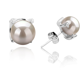Par de pendientes de perlas Perla de Agua Dulce de calidad AAAA de 7 a 8mm en color Blanco