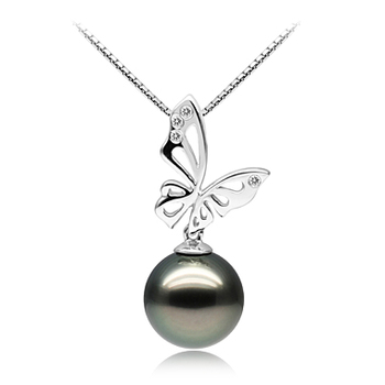 Colgante de perlas Perla Tahití de calidad AAA de 11 a 12mm en color Negro