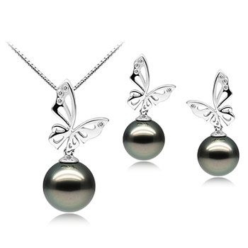 Conjunto de perlas Perla Tahití de calidad AAA de 10 a 12mm en color Negro