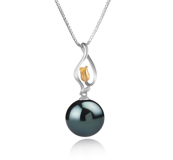 Colgante de perlas Perla Tahití de calidad AAA de 11 a 12mm en color Negro