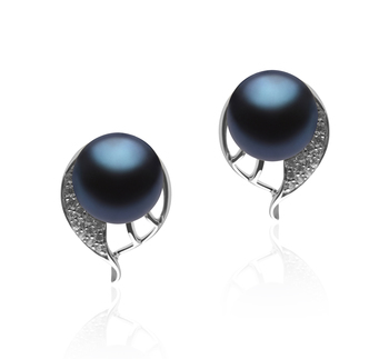 Par de pendientes de perlas Perla de Agua Dulce de calidad AA de 7 a 8mm en color Negro