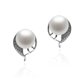 Par de pendientes de perlas Perla de Agua Dulce de calidad AA de 7 a 8mm en color Blanco