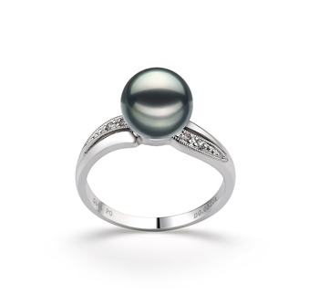 Anillo de perlas Perla Akoya Japonesa de calidad AAA de 7 a 8mm en color Negro