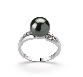 Anillo de perlas Perla Tahití de calidad AAA de 8 a 9mm en color Negro