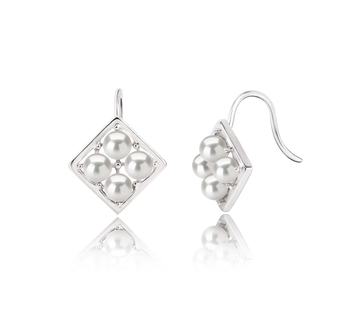 Par de pendientes de perlas Perla de Agua Dulce de calidad AAAA de 3 a 4mm en color Blanco
