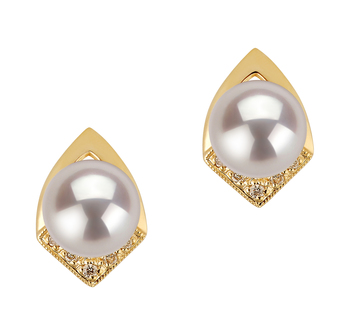 Par de pendientes de perlas Perla Akoya Japonesa de calidad AAA de 7 a 8mm en color Blanco