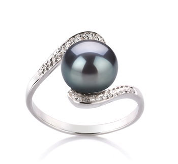 Anillo de perlas Perla de Agua Dulce de calidad AA de 9 a 10mm en color Negro