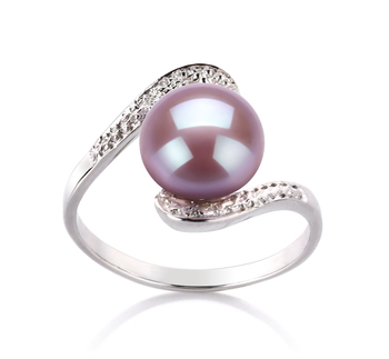 Anillo de perlas Perla de Agua Dulce de calidad AA de 9 a 10mm en color Lavanda