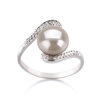 Anillo de perlas Perla de Agua Dulce de calidad AA de 9 a 10mm en color Blanco