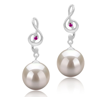 Par de pendientes de perlas Perla de Agua Dulce de calidad AAAA de 9 a 10mm en color Blanco