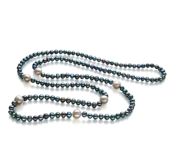 Collar de perlas Perla de Agua Dulce de calidad A de 6 a 11mm en color Negro
