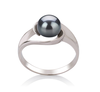 Anillo de perlas Perla de Agua Dulce de calidad AAA de 6 a 7mm en color Negro