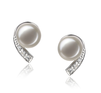 Par de pendientes de perlas Perla de Agua Dulce de calidad AA de 7 a 8mm en color Blanco
