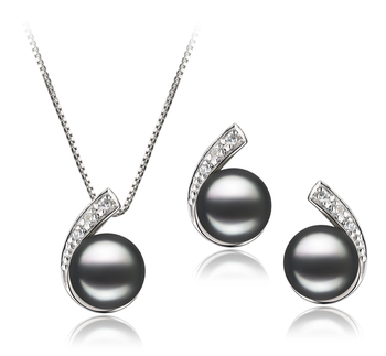 Conjunto de perlas Perla de Agua Dulce de calidad AA de 7 a 8mm en color Negro