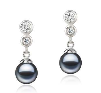 Par de pendientes de perlas Perla de Agua Dulce de calidad AAAA de 7 a 8mm en color Negro