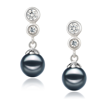 Par de pendientes de perlas Perla Akoya Japonesa de calidad AA de 7 a 8mm en color Negro