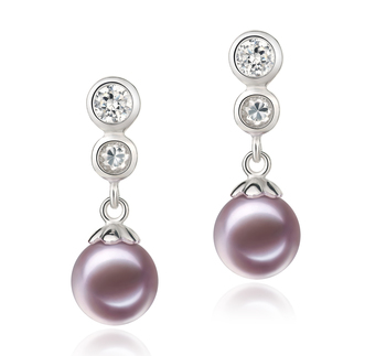 Par de pendientes de perlas Perla de Agua Dulce de calidad AAAA de 7 a 8mm en color Lavanda