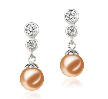 Par de pendientes de perlas Perla de Agua Dulce de calidad AAAA de 7 a 8mm en color Rosa