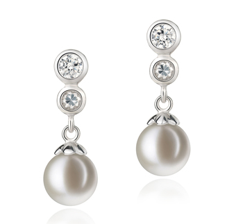 Par de pendientes de perlas Perla de Agua Dulce de calidad AAAA de 7 a 8mm en color Blanco