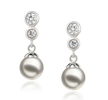 Par de pendientes de perlas Perla Akoya Japonesa de calidad AA de 7 a 8mm en color Blanco