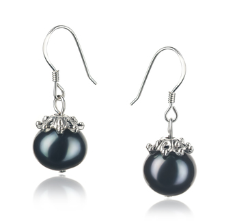 Par de pendientes de perlas Perla de Agua Dulce de calidad A de 8 a 9mm en color Negro