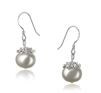 Par de pendientes de perlas Perla de Agua Dulce de calidad A de 8 a 9mm en color Blanco