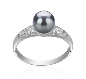 Anillo de perlas Perla de Agua Dulce de calidad AAAA de 6 a 7mm en color Negro