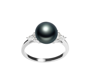 Anillo de perlas Perla de Agua Dulce de calidad AAA de 8 a 9mm en color Negro