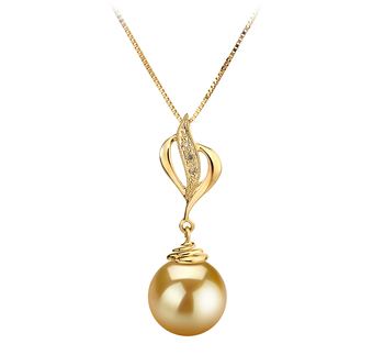 Colgante de perlas Mar del Sur de calidad AAA de 10 a 11mm en color Oro