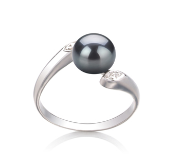 Anillo de perlas Perla de Agua Dulce de calidad AAA de 6 a 7mm en color Negro