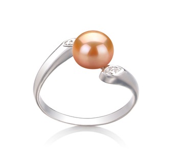 Anillo de perlas Perla de Agua Dulce de calidad AAA de 6 a 7mm en color Rosa