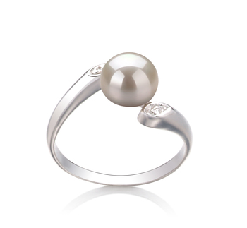 Anillo de perlas Perla de Agua Dulce de calidad AAA de 6 a 7mm en color Blanco