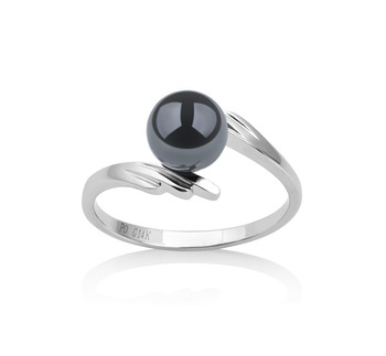 Anillo de perlas Perla Akoya Japonesa de calidad AAA de 6 a 7mm en color Negro