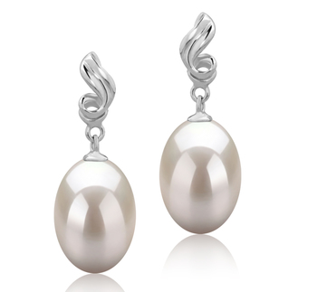 Par de pendientes de perlas Perla de Agua Dulce de calidad AAA de 9 a 10mm en color Blanco