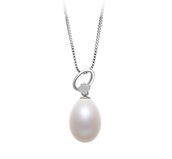 Colgante de perlas Perla de Agua Dulce de calidad AA - Gota de 10 a 11mm en color Blanco