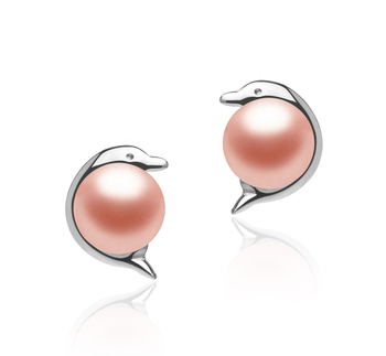 Par de pendientes de perlas Perla de Agua Dulce de calidad AAA de 5 a 6mm en color Rosa