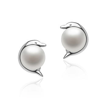 Par de pendientes de perlas Perla de Agua Dulce de calidad AAA de 5 a 6mm en color Blanco
