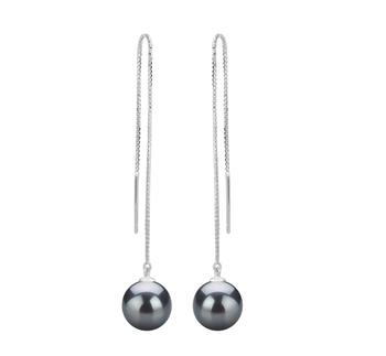 Par de pendientes de perlas Perla de Agua Dulce de calidad AAAA de 8 a 9mm en color Negro