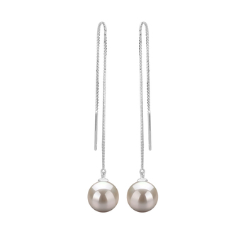 Par de pendientes de perlas Perla de Agua Dulce de calidad AAAA de 8 a 9mm en color Blanco