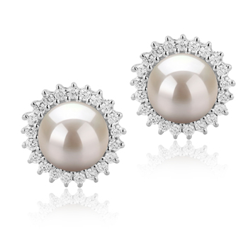 Par de pendientes de perlas Perla de Agua Dulce de calidad AAAA de 7 a 8mm en color Blanco