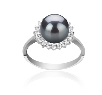Anillo de perlas Perla de Agua Dulce de calidad AAAA de 8 a 9mm en color Negro