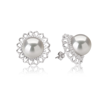 Par de pendientes de perlas Perla Agua Dulce - Edison de calidad AA+ de 12 a 13mm en color Blanco