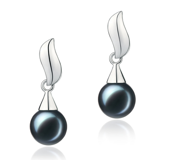 Par de pendientes de perlas Perla Akoya Japonesa de calidad AA de 7 a 8mm en color Negro