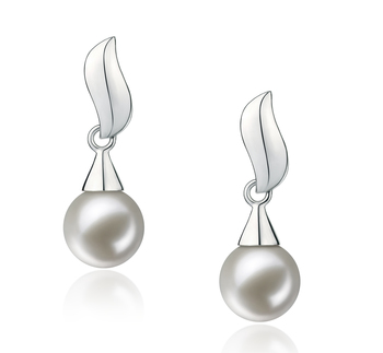 Par de pendientes de perlas Perla de Agua Dulce de calidad AAAA de 7 a 8mm en color Blanco
